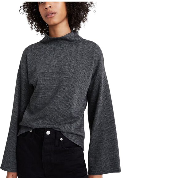 NWOT Madewell Wide-Sleeve Mock Neck Top in Glen Plaid Size Medium - Picture 2 of 14